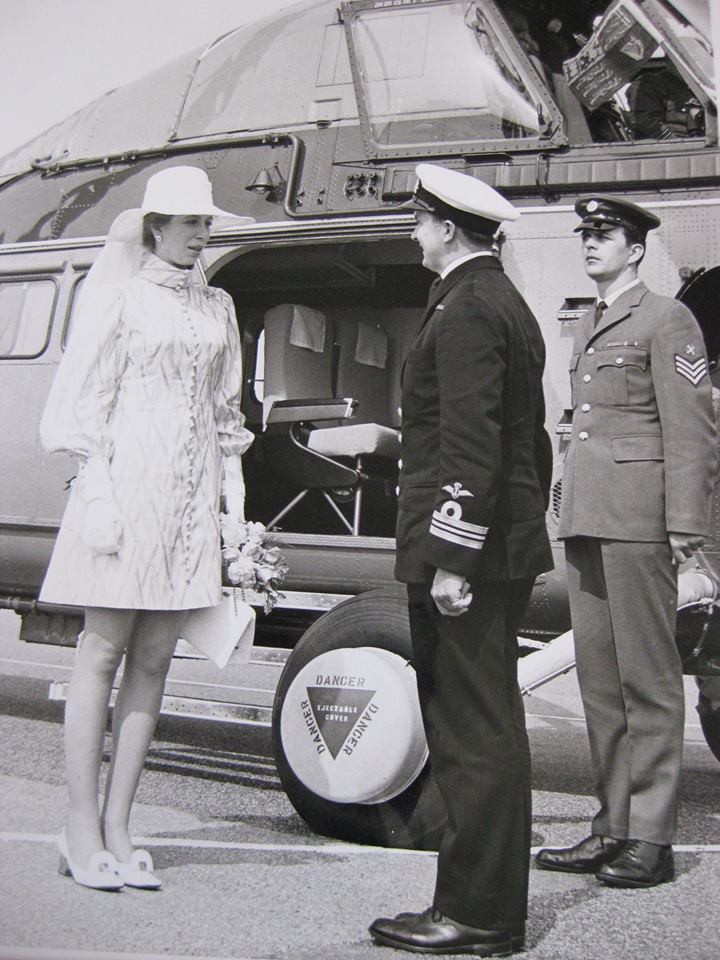 Princess Anne, visiting HMS Vernon by Wessex
              helicopter